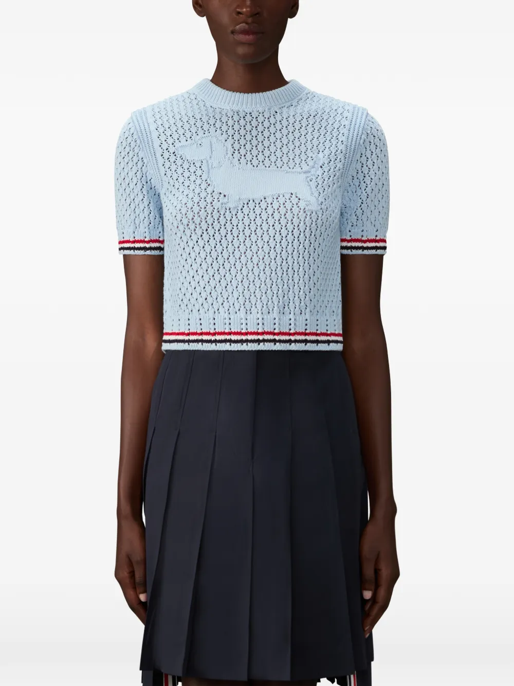 Thom Browne Hector RWB katoenen T-shirt met stiksels Blauw