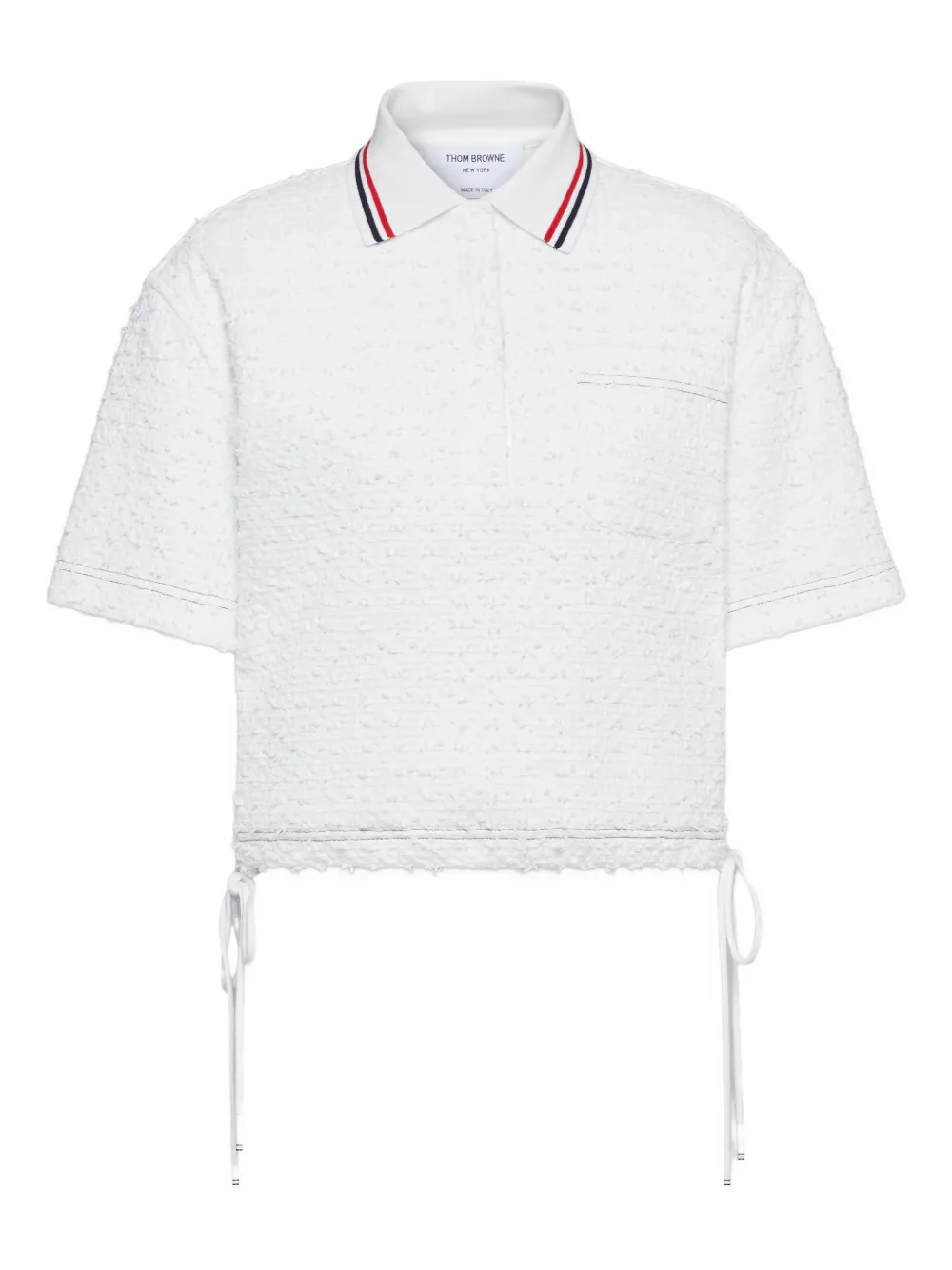 Thom Browne Ribbon Tweed-Poloshirt mit Kordelzug - Weiß