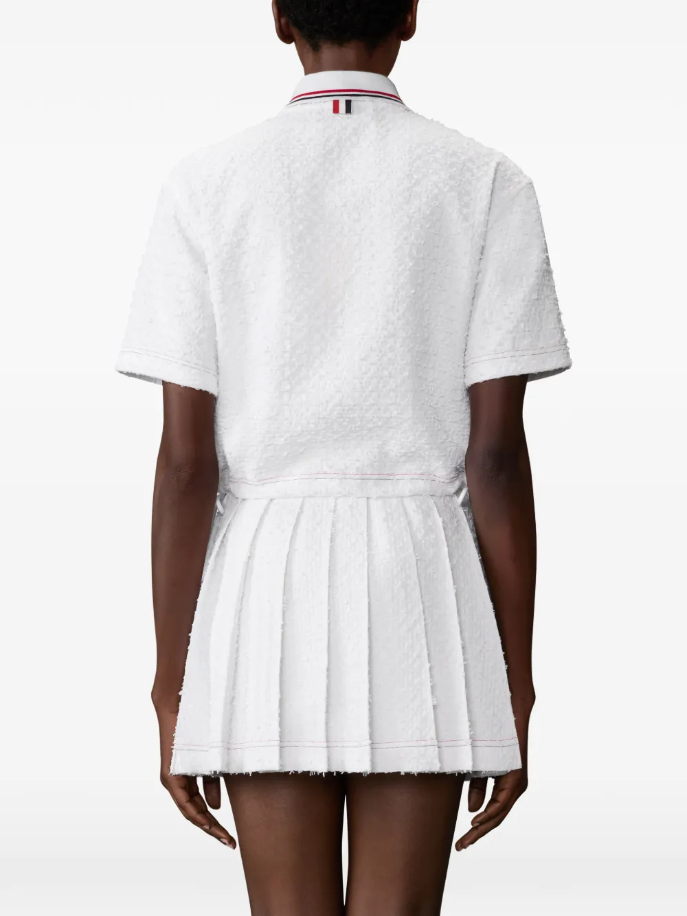 Thom Browne Ribbon tweed polotop met trekkoord Wit