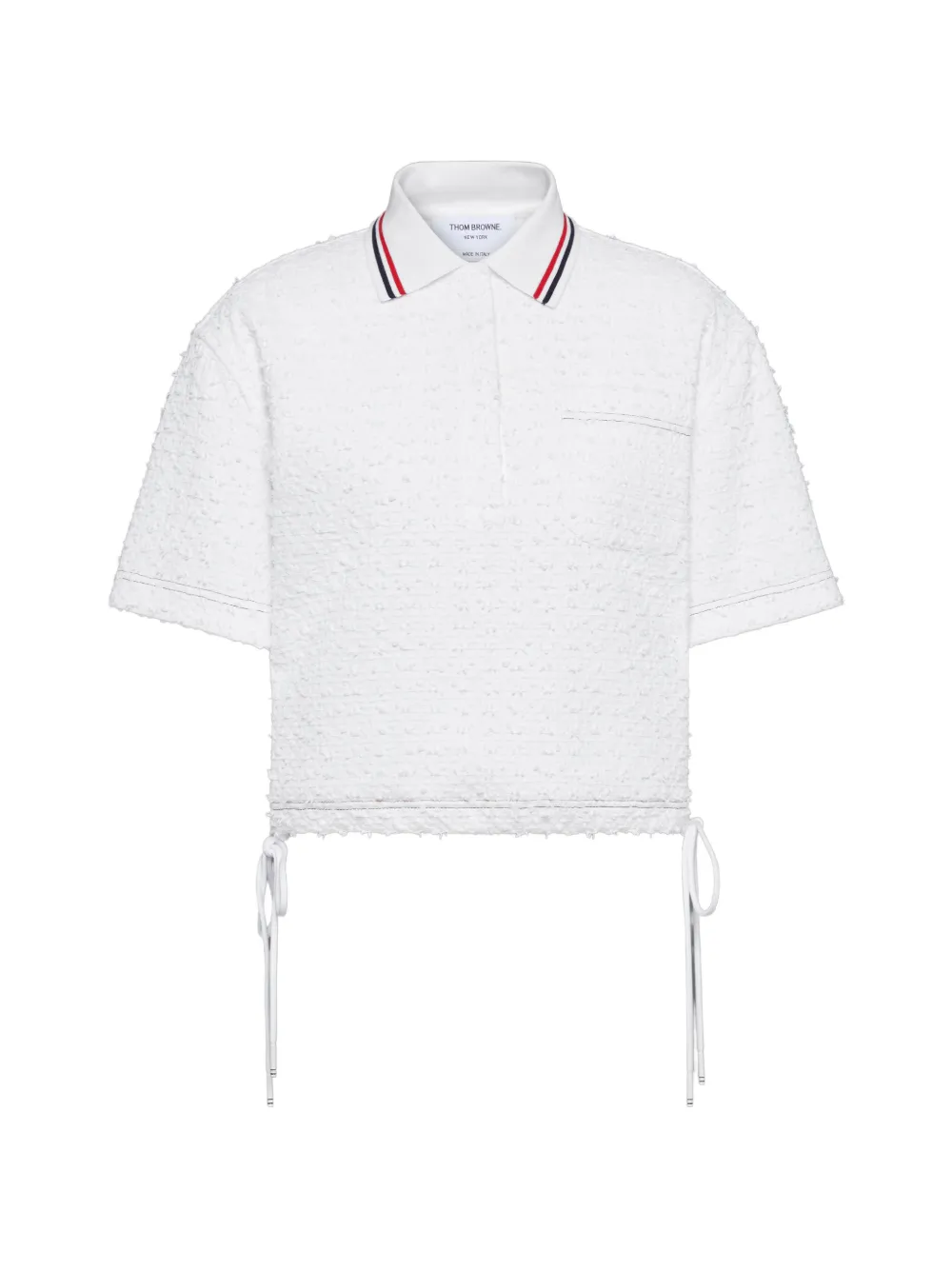 Thom Browne Tweed poloshirt met trekkoord zoom Wit