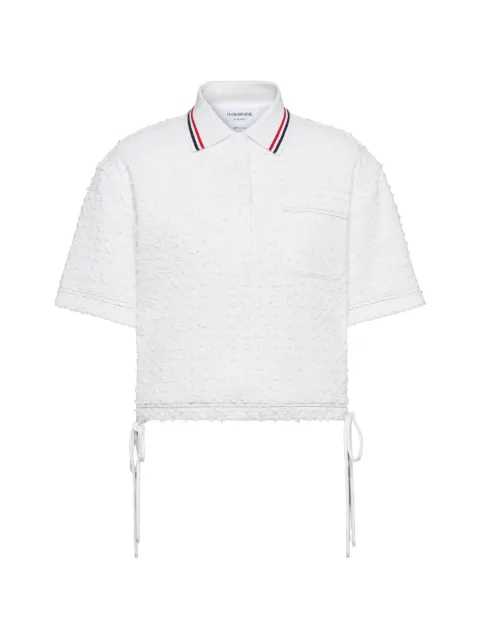 Thom Browne eyelash ribbon tweed drawstring hem polo