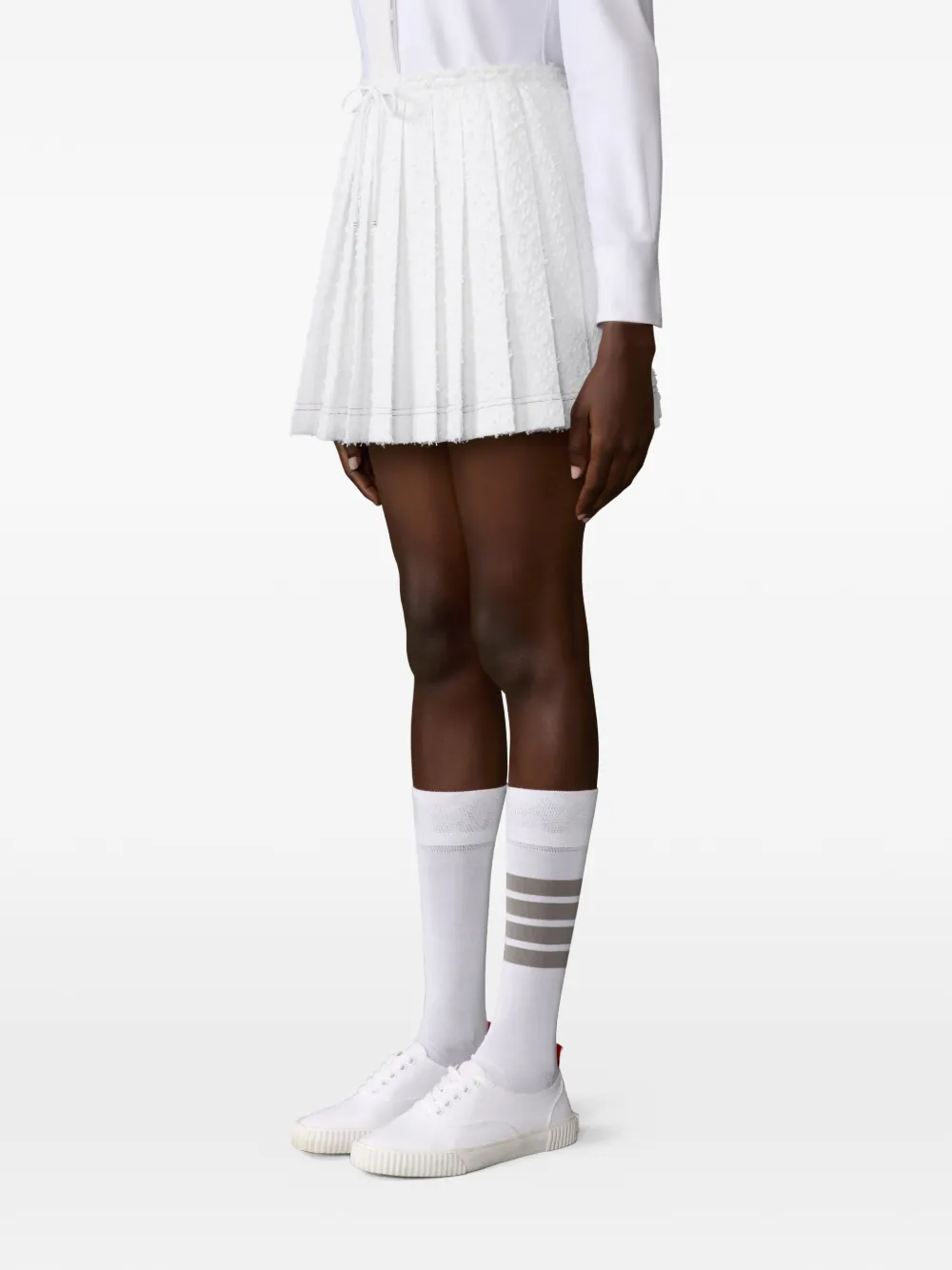 Thom Browne Tweed plooirok met wimper-effect Wit
