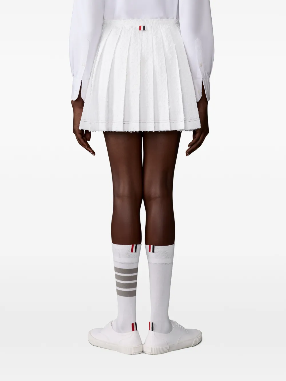 Thom Browne Tweed plooirok met wimper-effect Wit