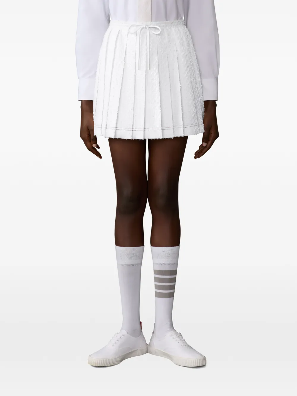  Thom Browne Eyelash Tweed Pleated Skirt - White 