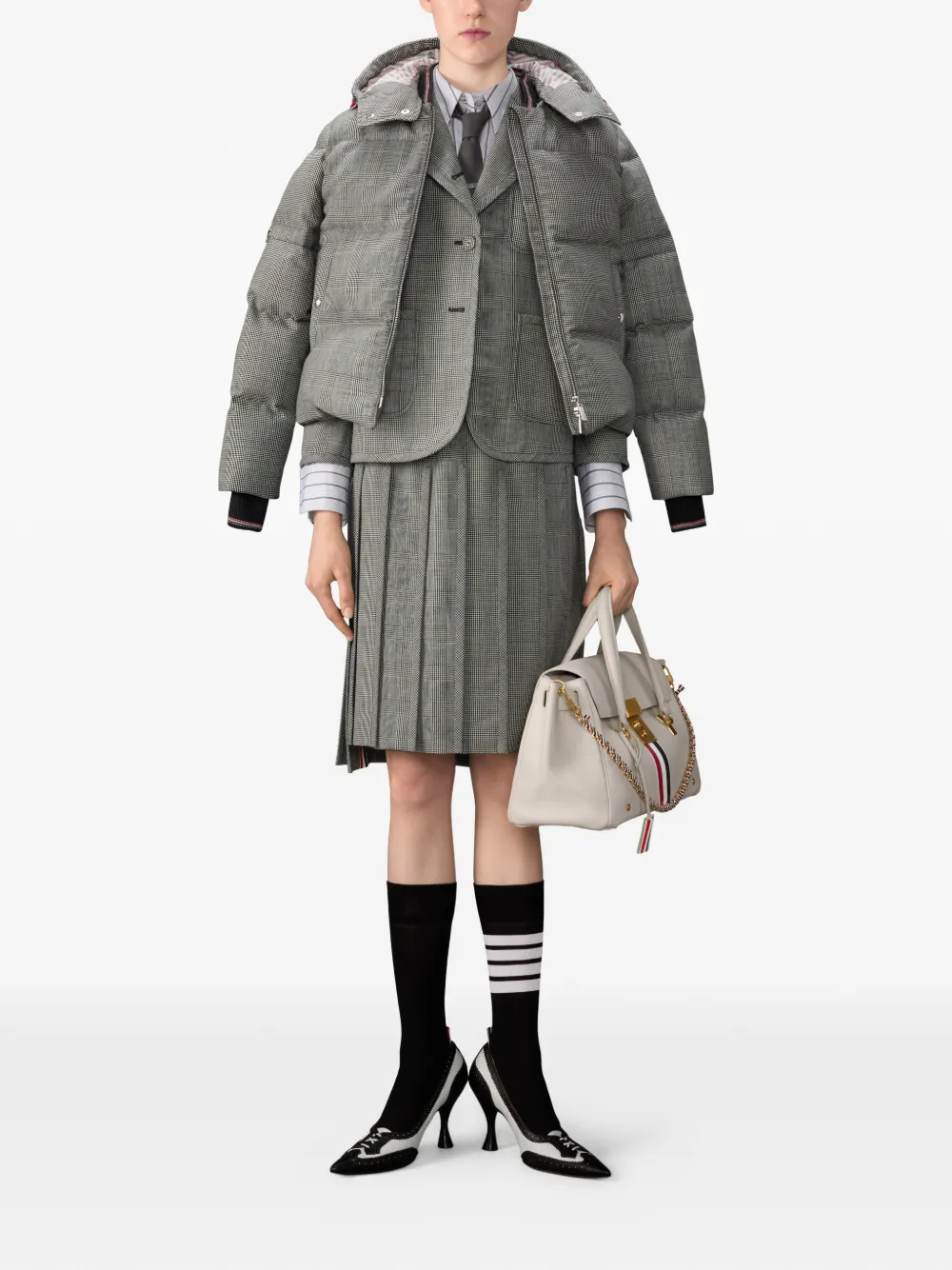 Thom Browne Midi-rok met pied-de-poule print Grijs