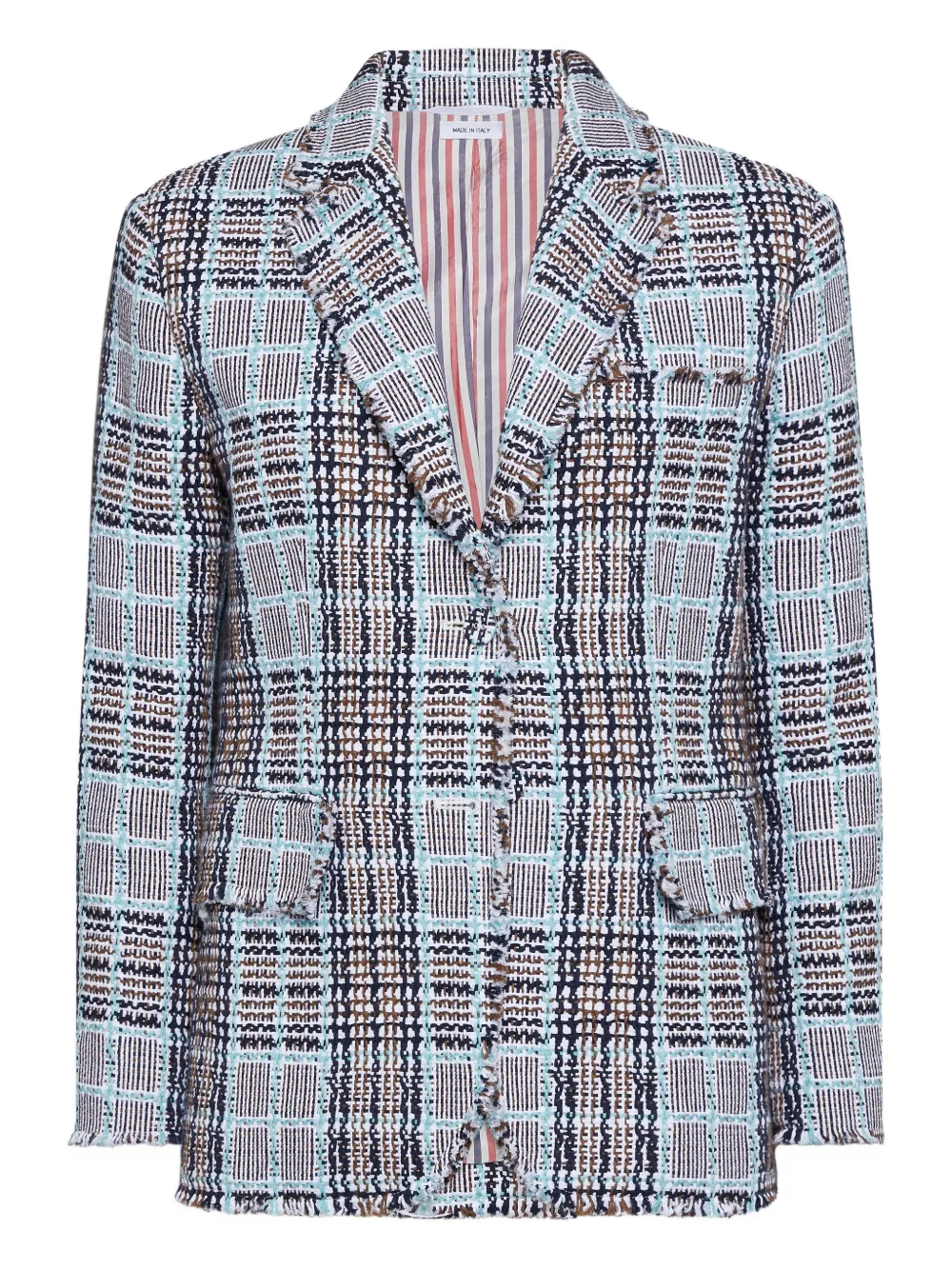 Thom Browne frayed plaid check blazer | Blue | Image 1