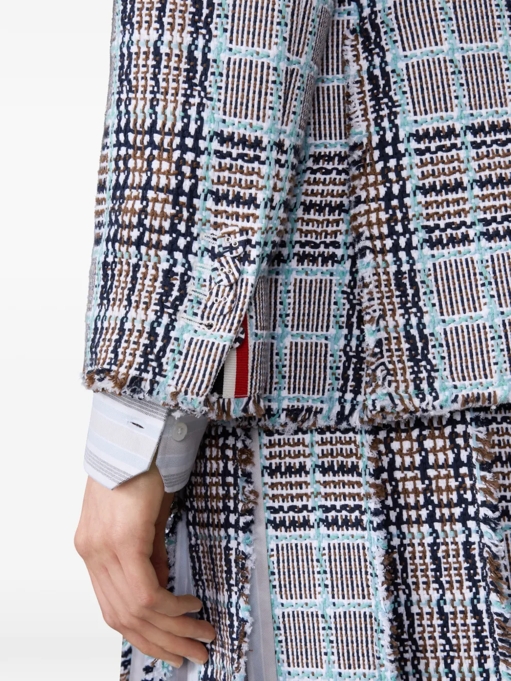 Thom Browne Geruite blazer met franje Blauw