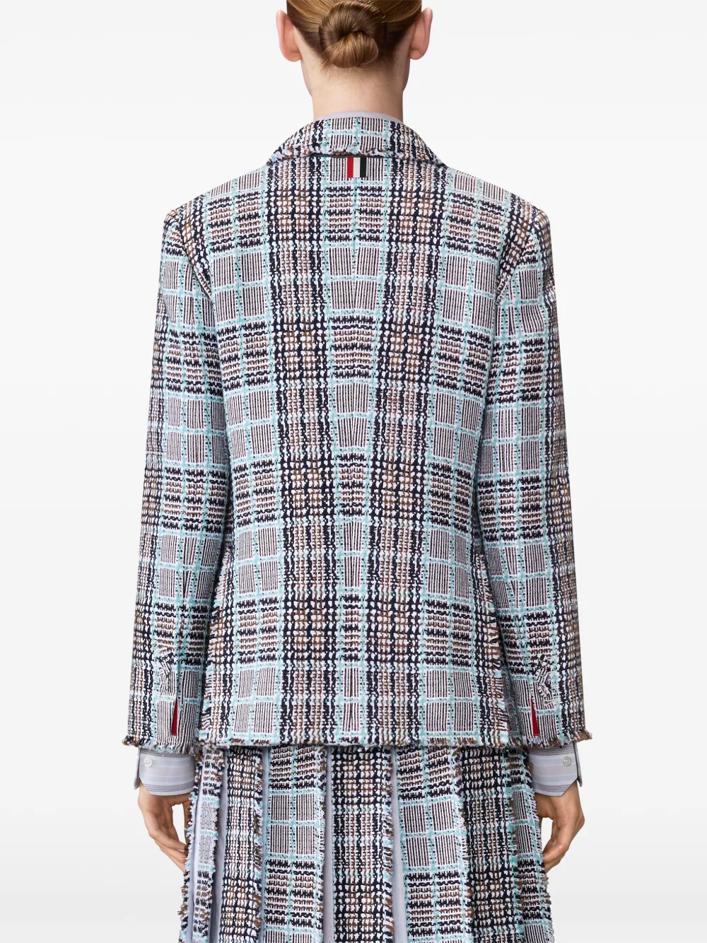 Thom Browne Geruite blazer met franje Blauw