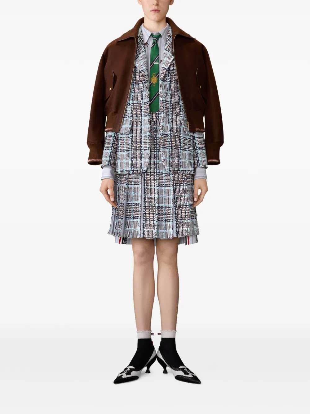  Thom Browne Frayed Plaid Check Blazer - Blue 