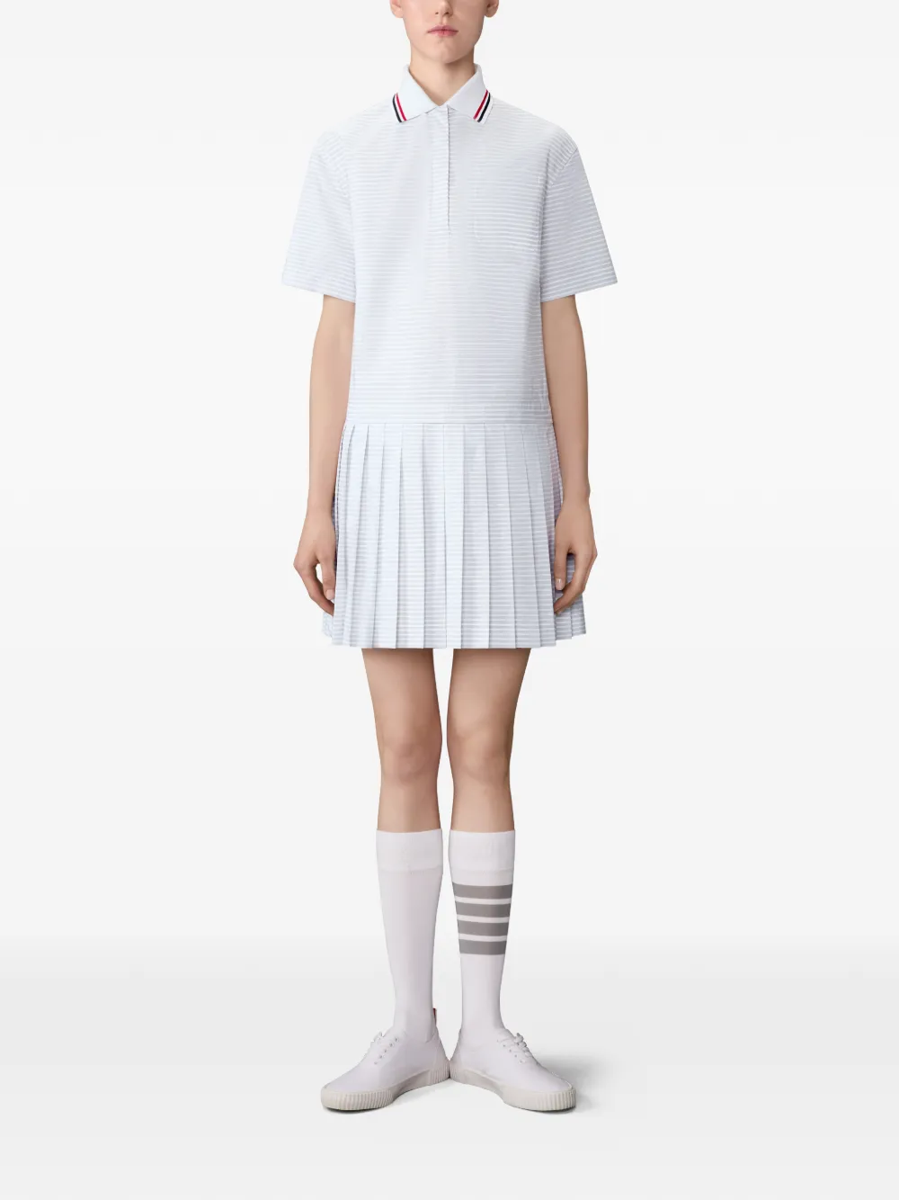 Thom Browne Hairline 4-Bar mini-jurk met plooien Wit