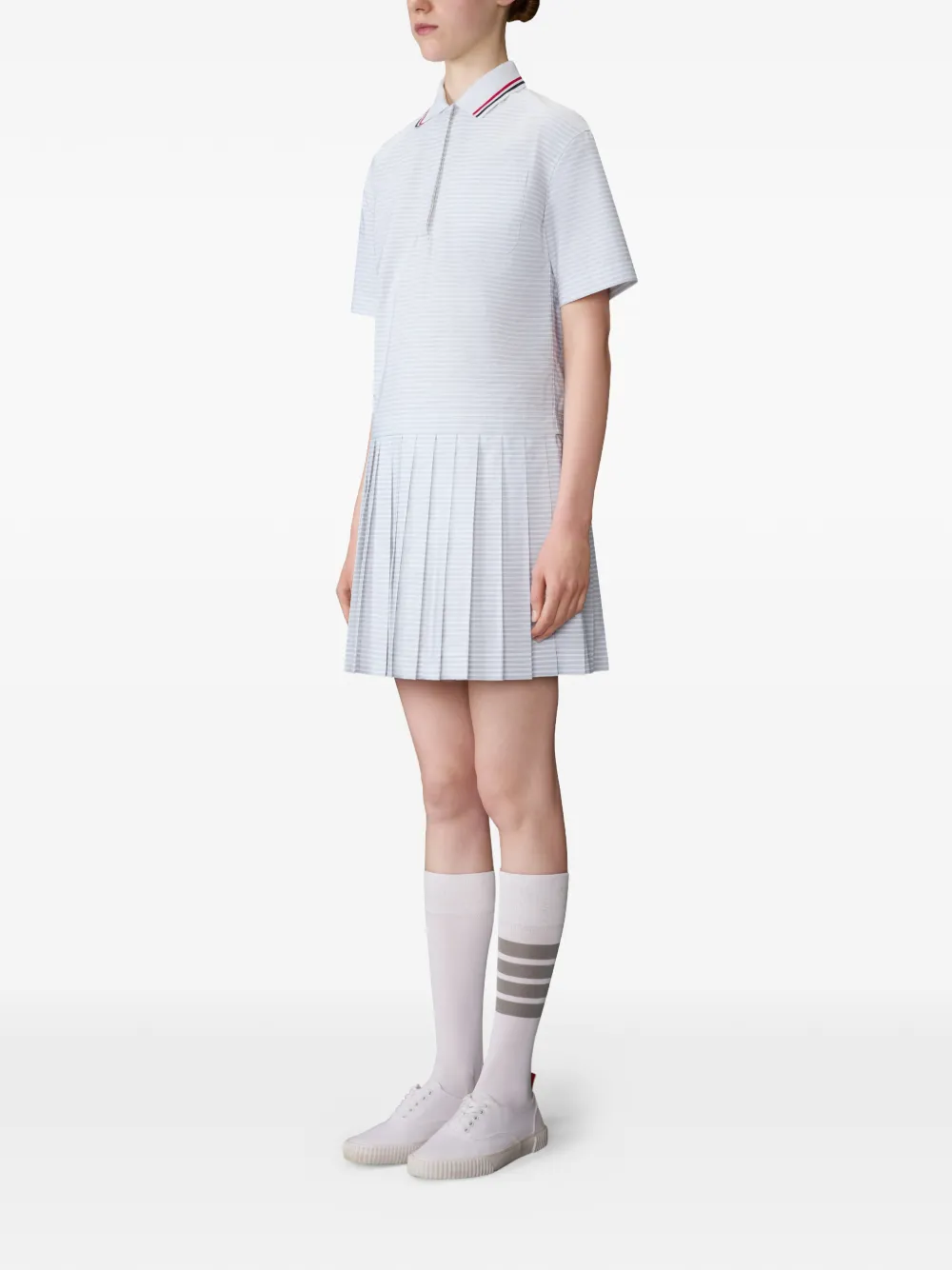 Thom Browne Hairline 4-Bar mini-jurk met plooien Wit