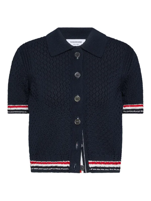 Thom Browne Hector Pointelle Short Sleeve Cardigan in Blue