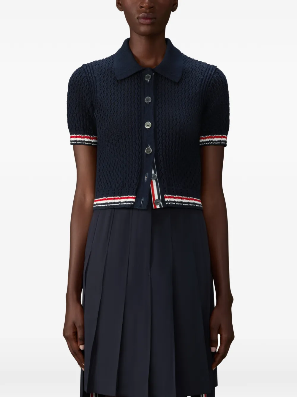  Thom Browne Hector Pointelle Short Sleeve Cardigan - Blue 
