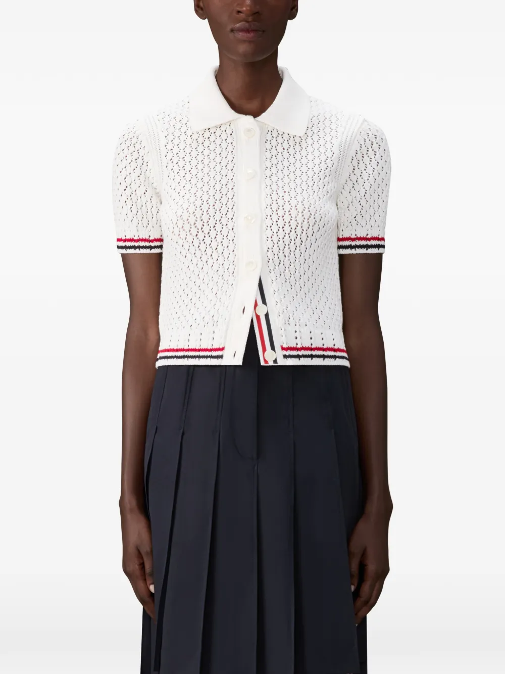  Thom Browne Pointed Short-sleeve Cardigan - White 