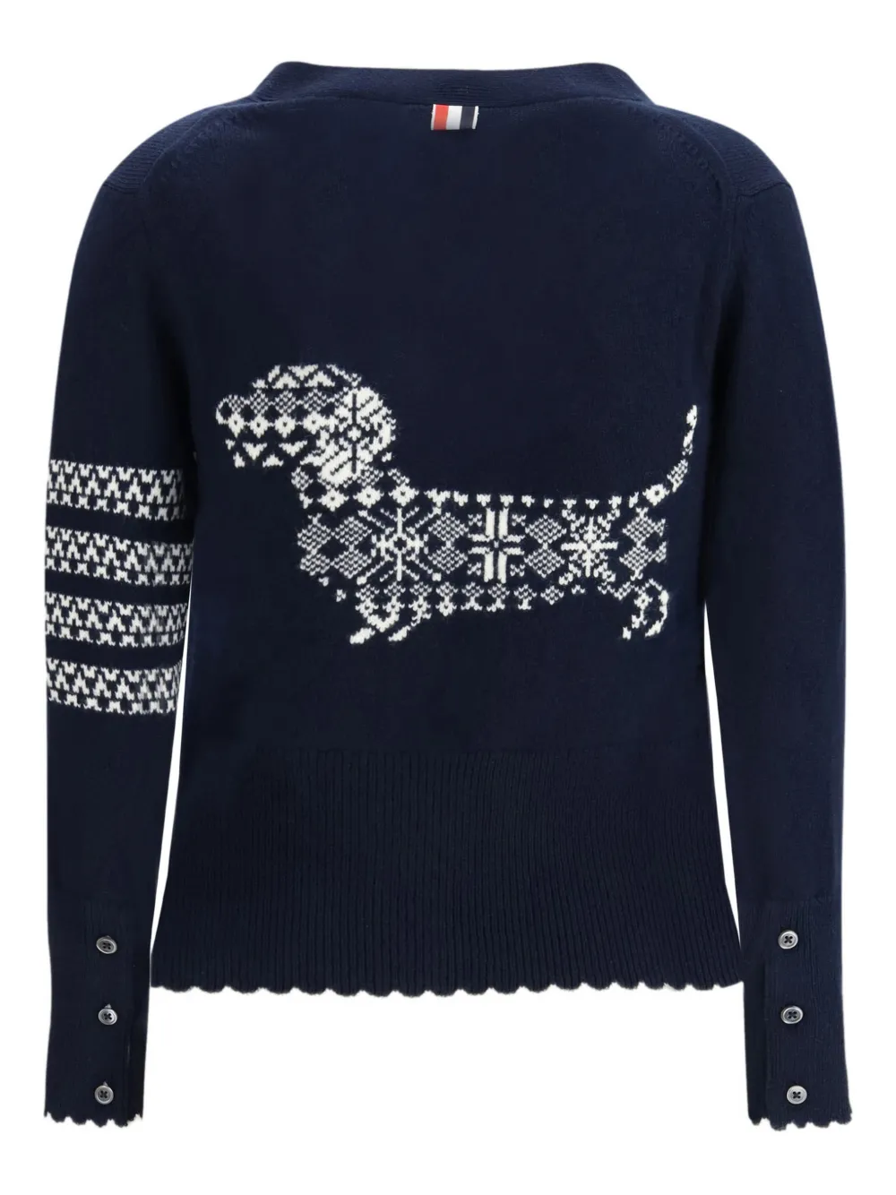 Thom Browne Holiday Merino Hector Intarsia Cardigan In Black