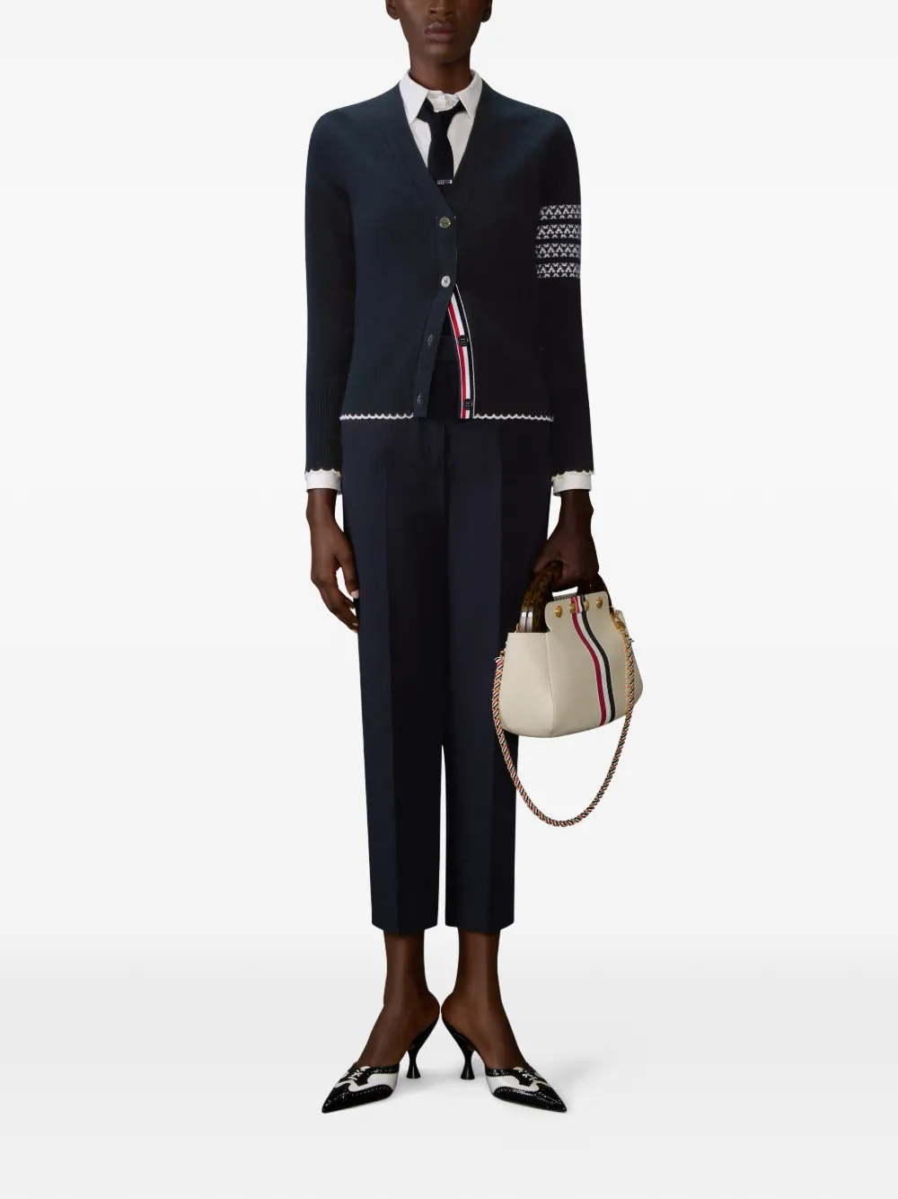 Thom Browne Vest met V-hals en vier strepen Blauw
