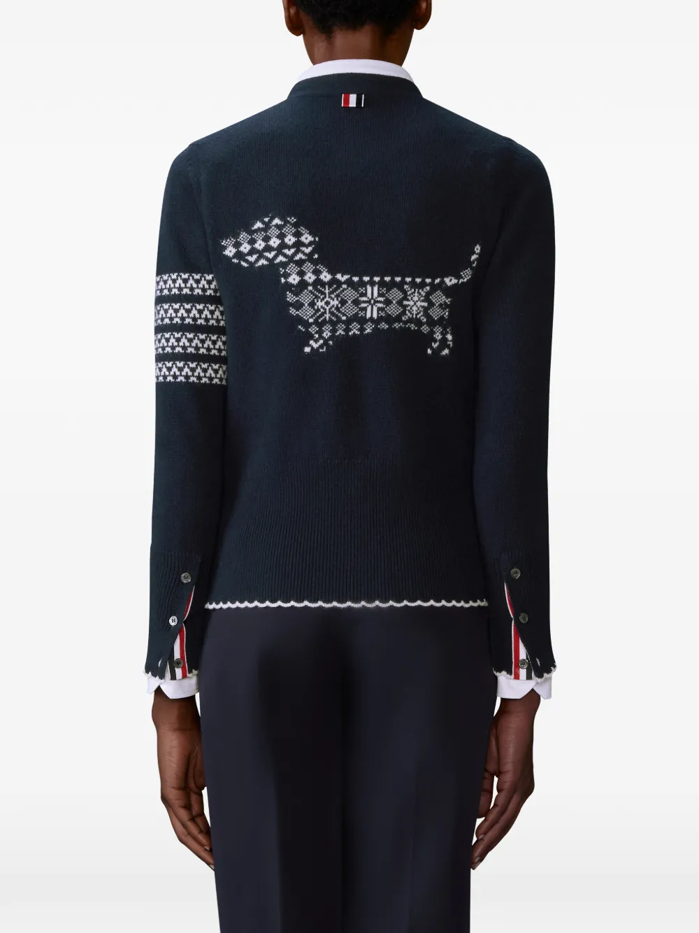 Thom Browne Vest met V-hals en vier strepen Blauw