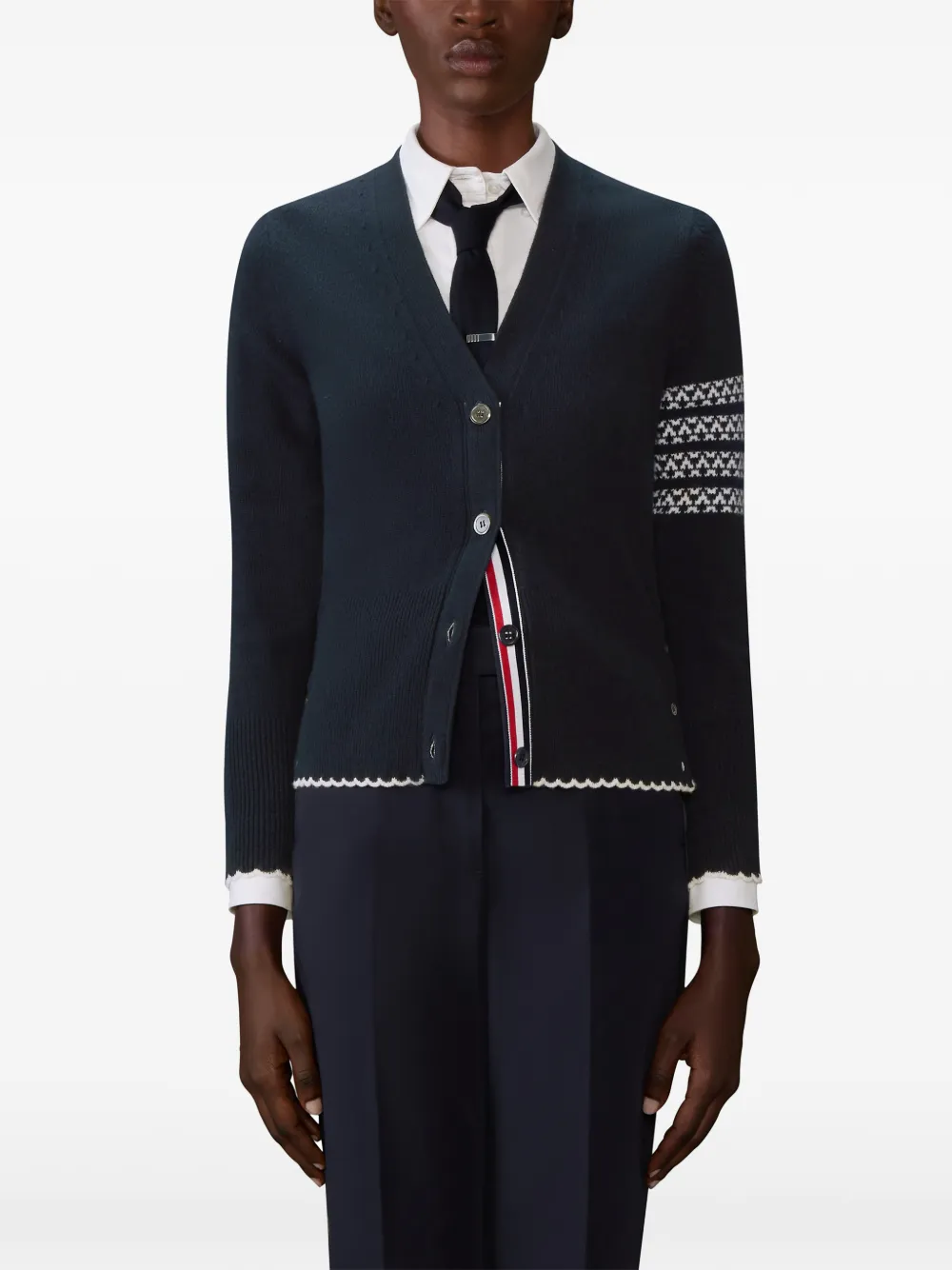 Thom Browne Vest met V-hals en vier strepen Blauw