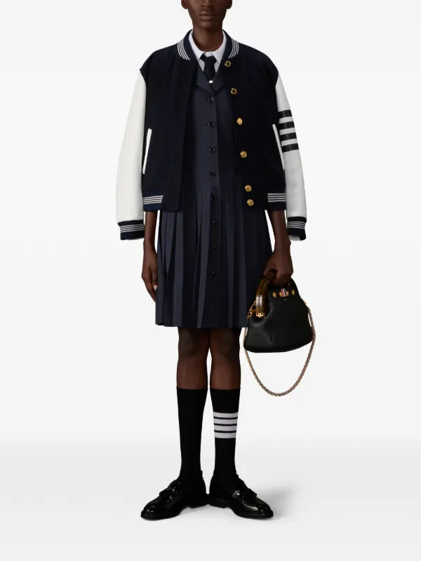 thom browne sweater dress Lapel Collar Pleated | Blue beaded wedding gown Multiway Bras | Pour Maat:36 Front button closure Belted