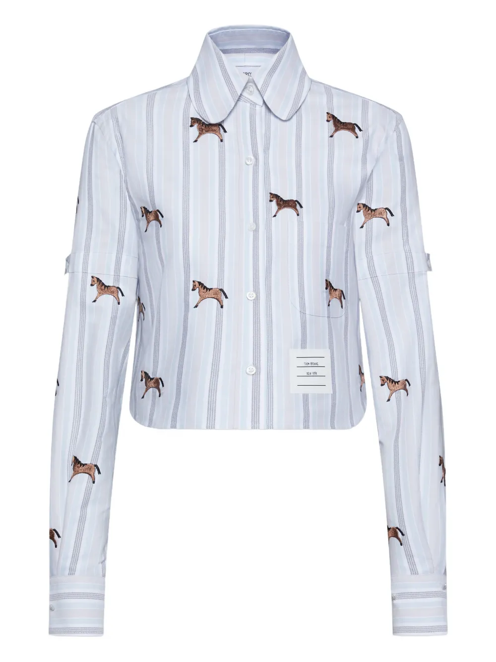 Thom Browne Striped Horse Cropped Shirt In Blue