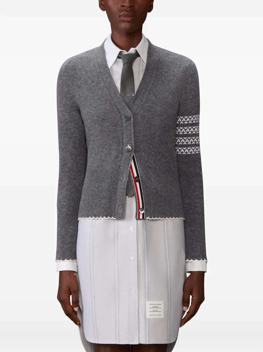 Thom Browne Vest met V-hals en vier strepen Grijs