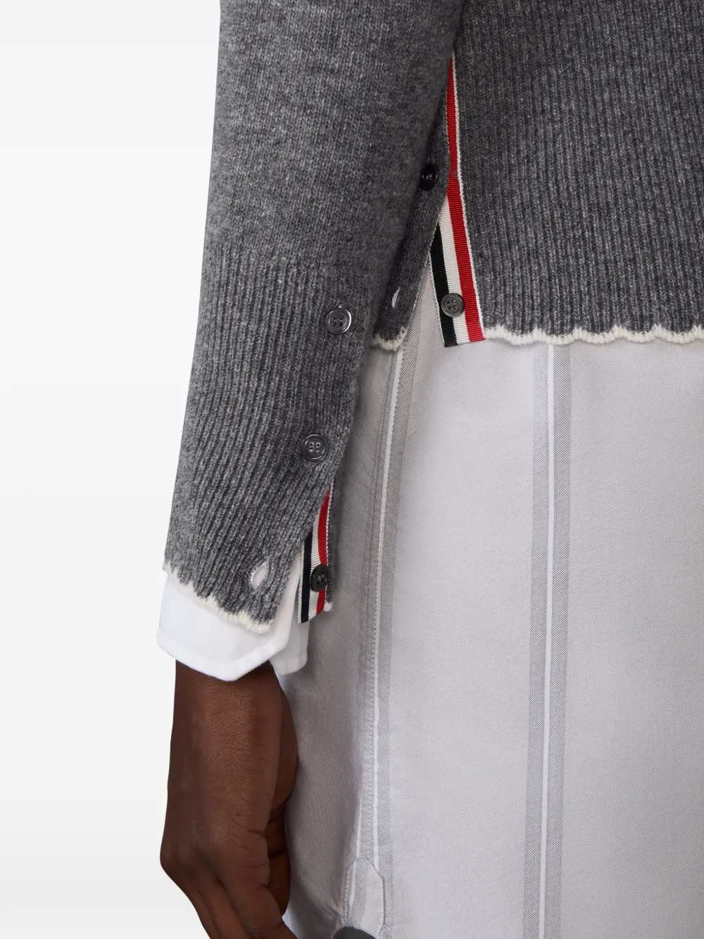 Thom Browne Vest met V-hals en vier strepen Grijs