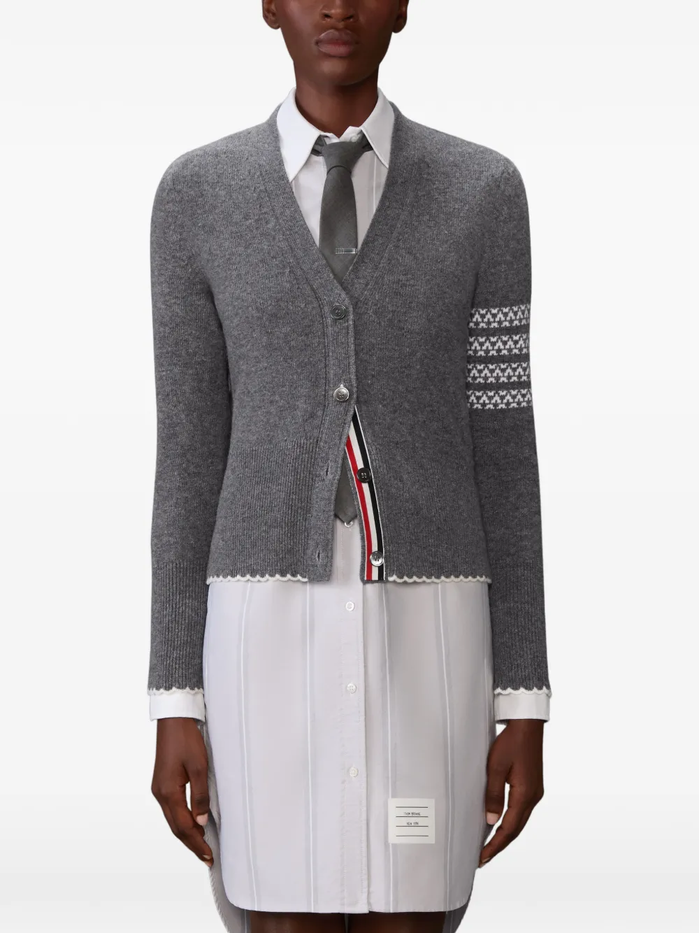 Thom Browne Holiday Merino Hector Intarsia Cardigan in Grey, view 3