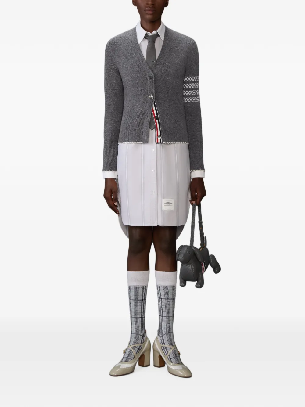 Thom Browne Holiday Merino Hector Intarsia Cardigan in Grey, view 2
