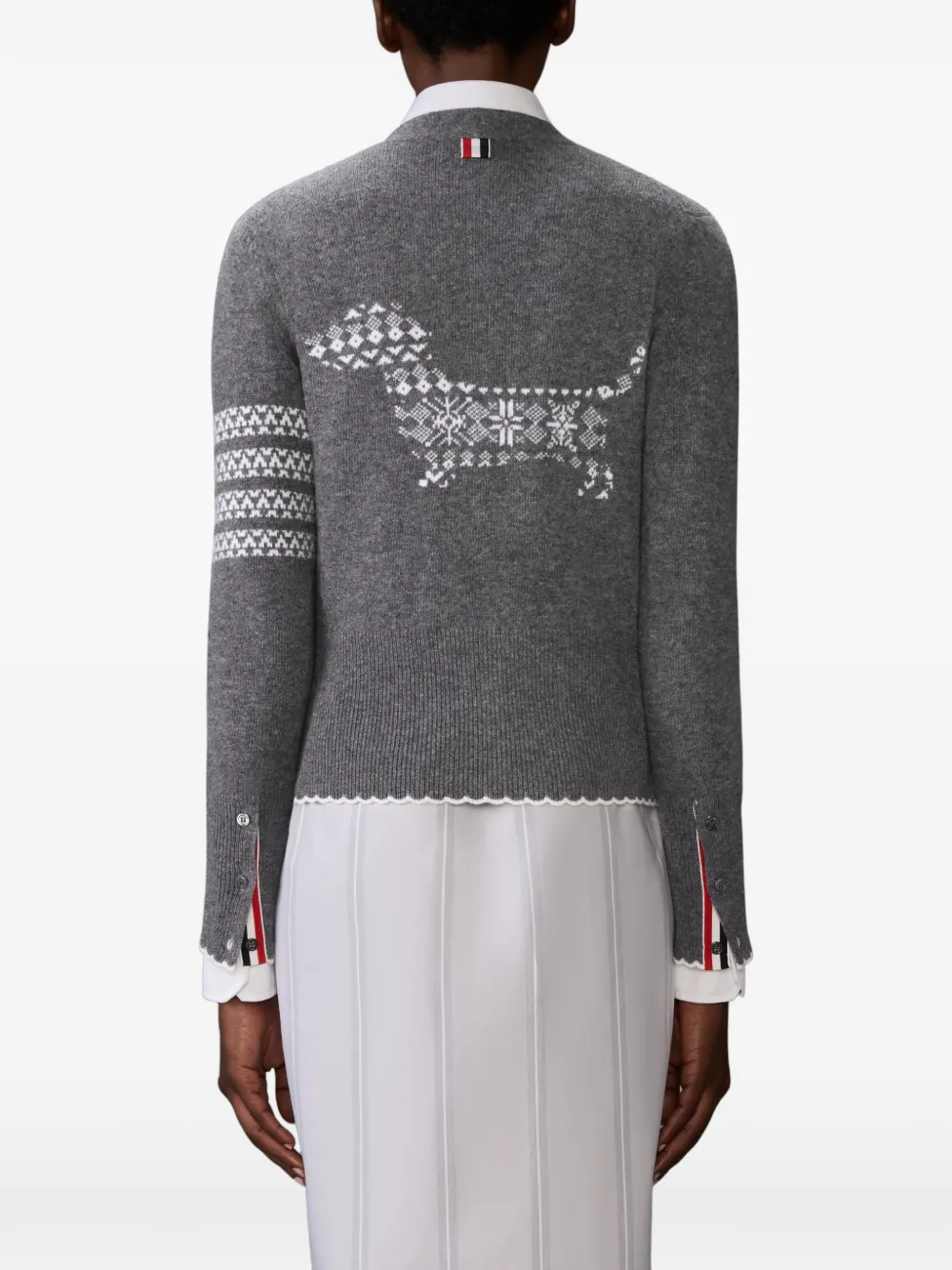 Thom Browne Holiday Merino Hector Intarsia Cardigan in Grey, view 4