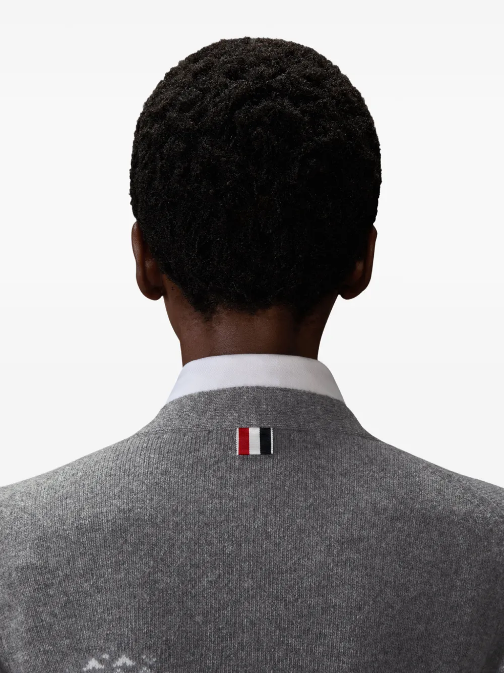 Thom Browne Holiday Merino Hector Intarsia Cardigan in Grey, view 5