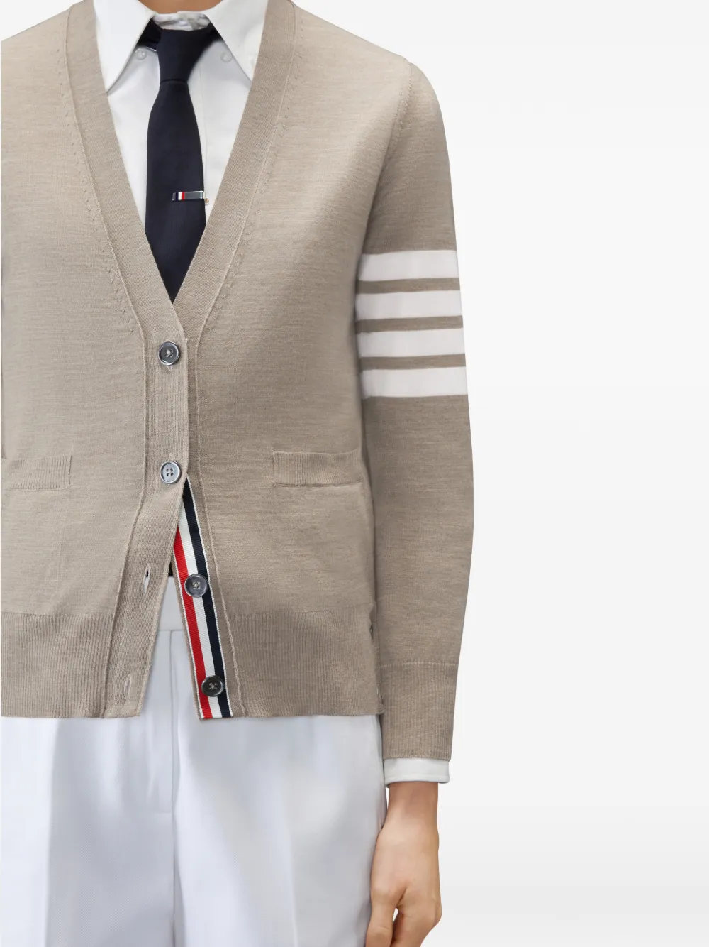 Thom Browne 4-Bar ruimvallend vest van merinowol met V-hals Beige