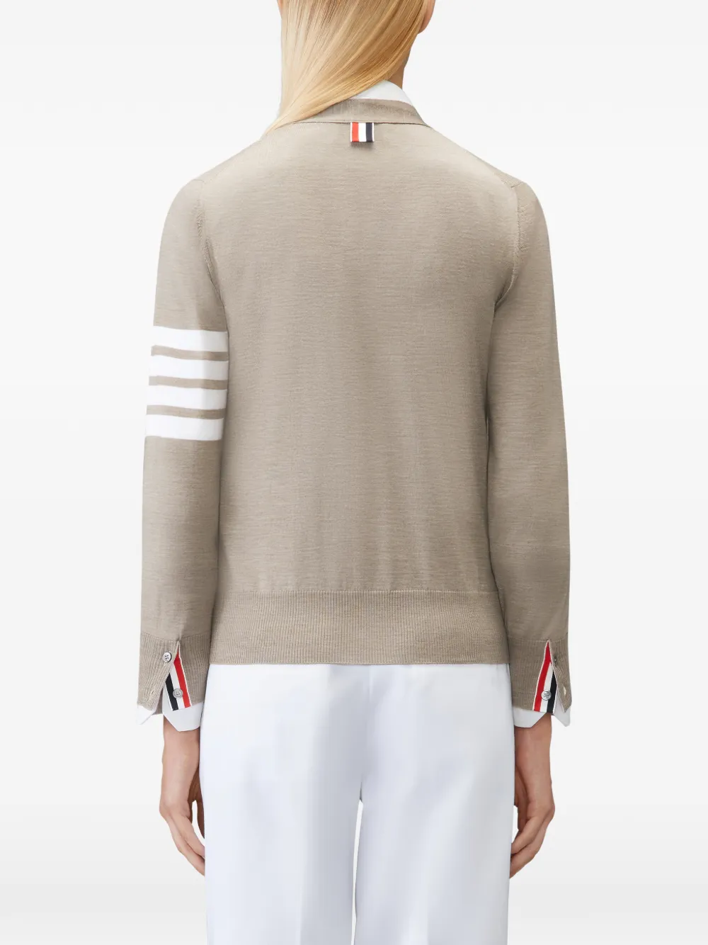 Thom Browne 4-Bar ruimvallend vest van merinowol met V-hals Beige