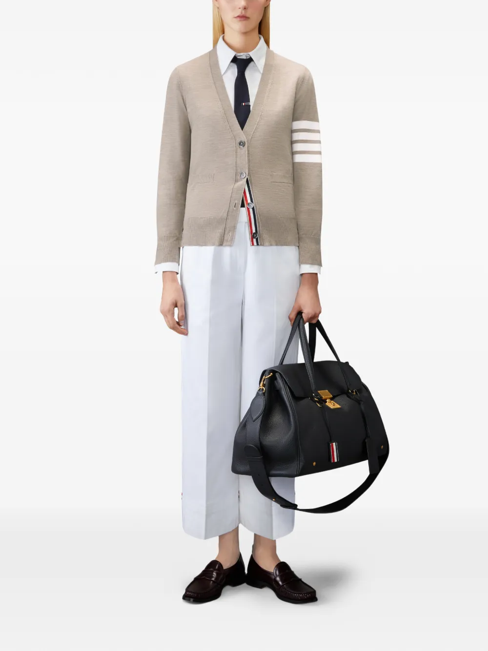 Thom Browne 4-Bar ruimvallend vest van merinowol met V-hals Beige