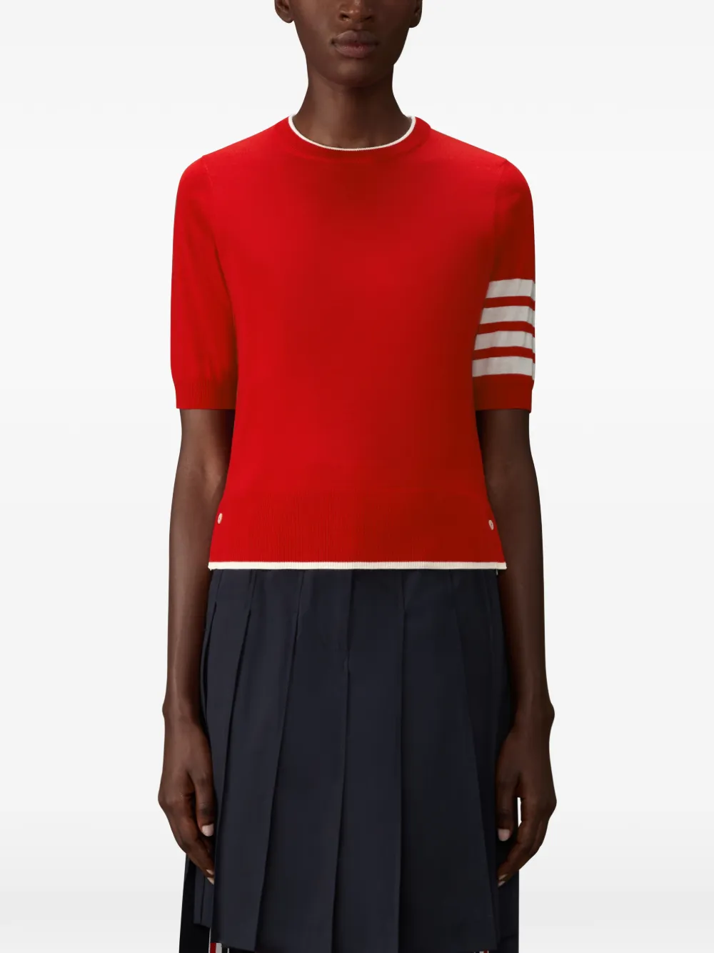 Thom Browne 4-Bar trui van merinowol met korte mouwen Rood