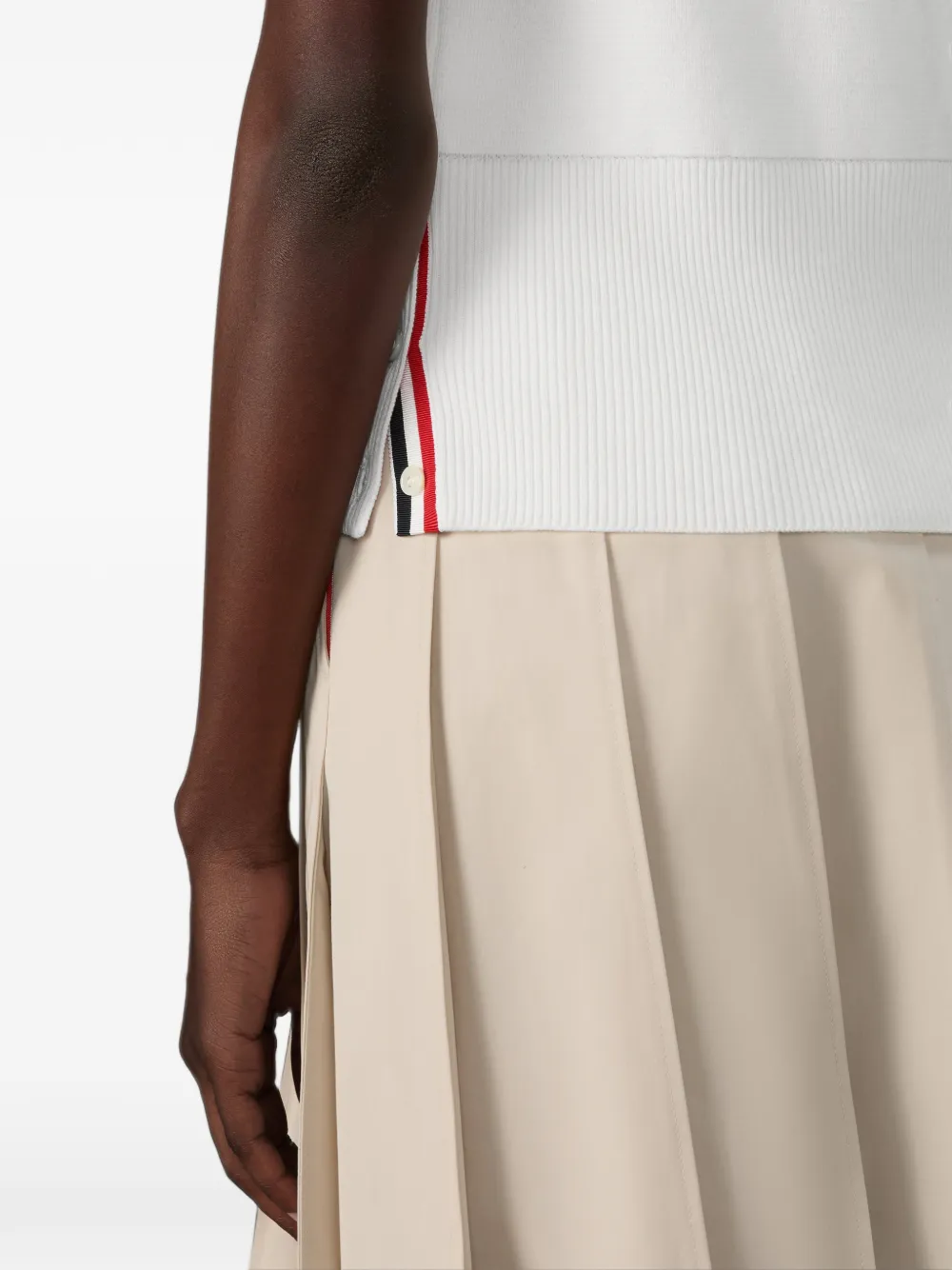 Thom Browne Milano Stitch 4-Bar Sleeveless Polo in White, view 5