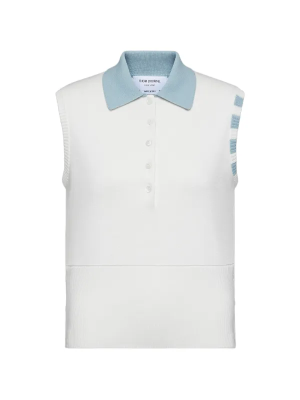 Thom Browne Milano Stitch 4-Bar Sleeveless Polo in White
