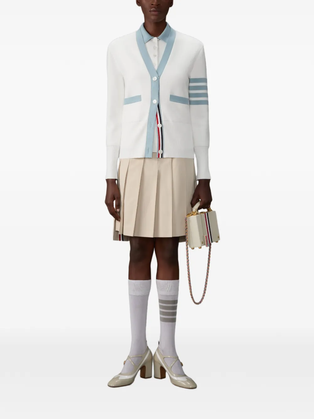 Thom Browne Milano Stitch 4-Bar Sleeveless Polo in White, view 2