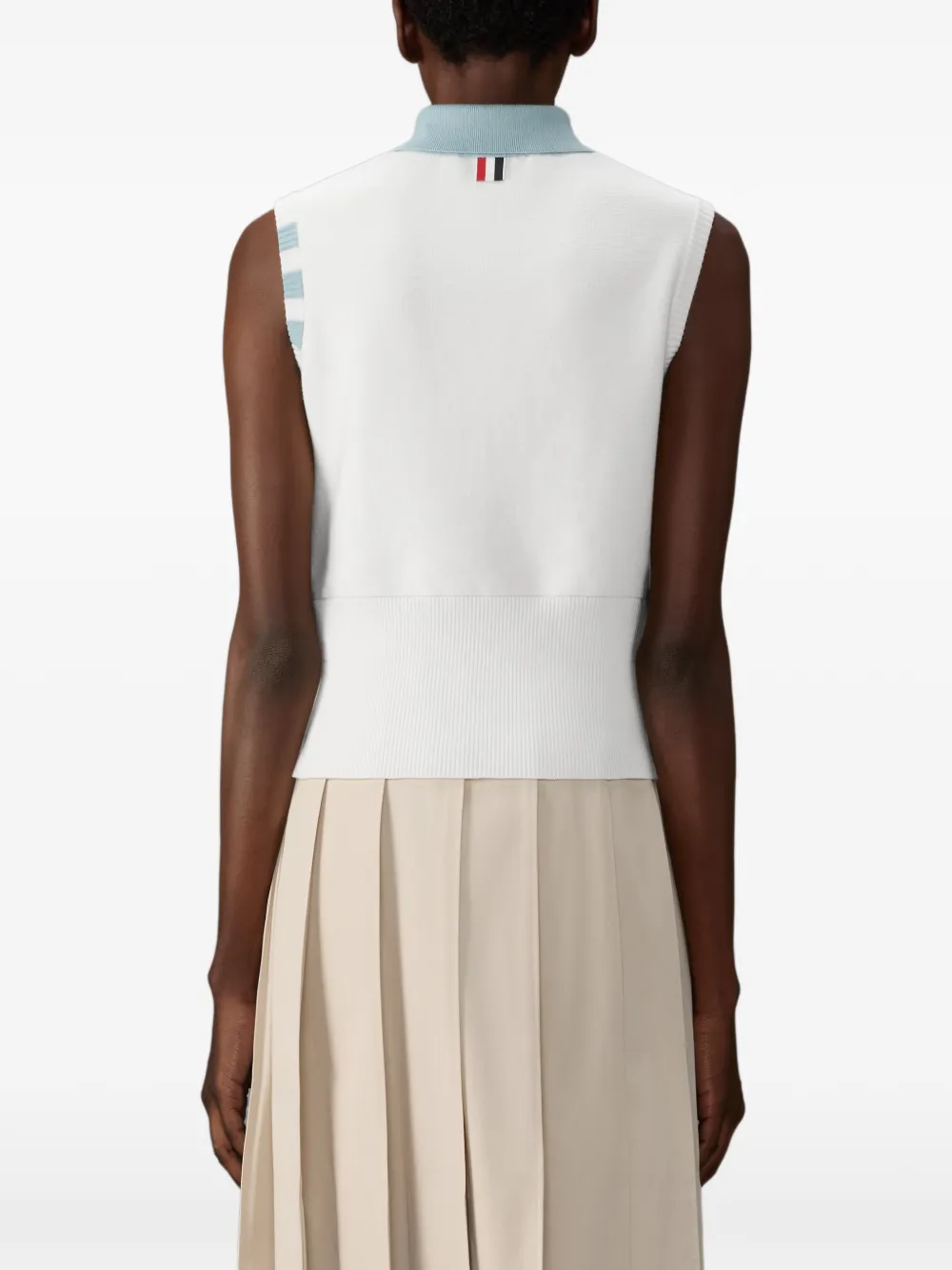 Thom Browne Milano Stitch 4-Bar Sleeveless Polo in White, view 4