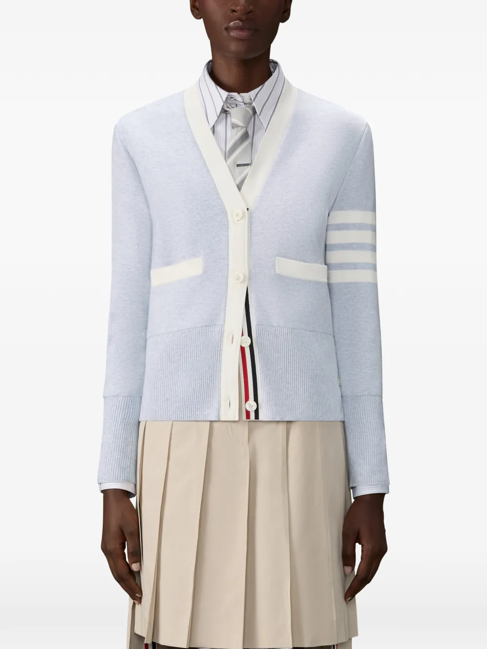  Thom Browne Striped Front-pocket Cardigan - Grey 