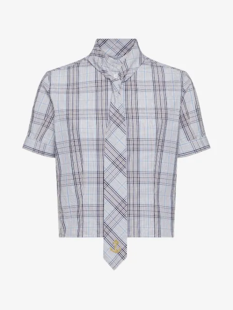 Thom Browne plaid check poplin tie collar blouse
