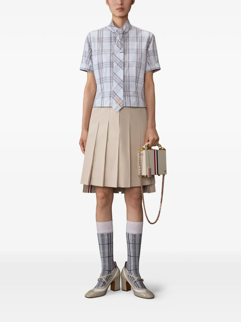 Thom Browne Geruit popeline blouse met gestrikte kraag Wit
