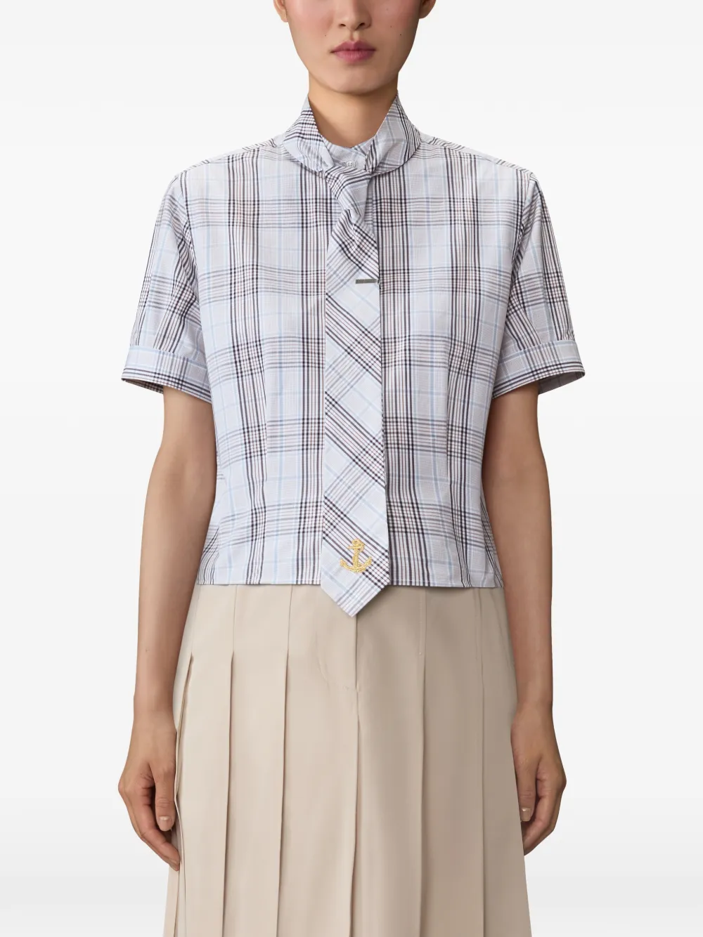 Thom Browne Geruit popeline blouse met gestrikte kraag Wit