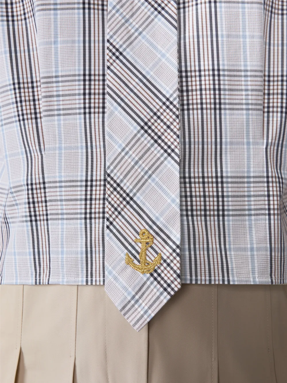 Thom Browne Geruit popeline blouse met gestrikte kraag Wit