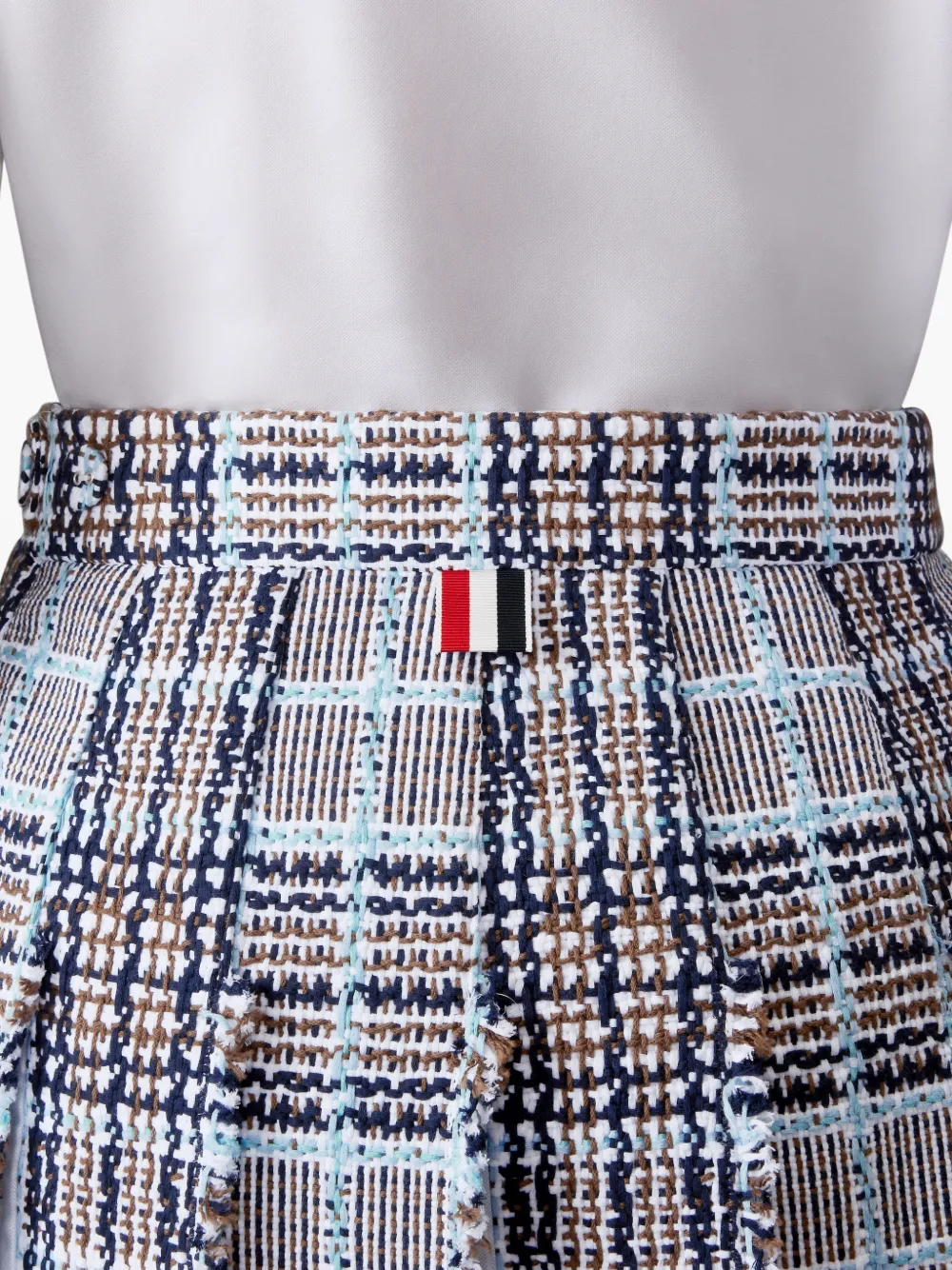 Thom Browne Geruite midi-plooirok met franje Blauw