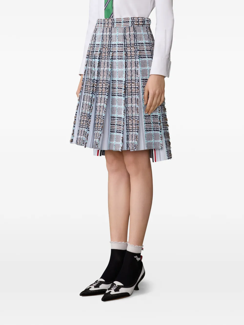 Thom Browne Geruite midi-plooirok met franje Blauw