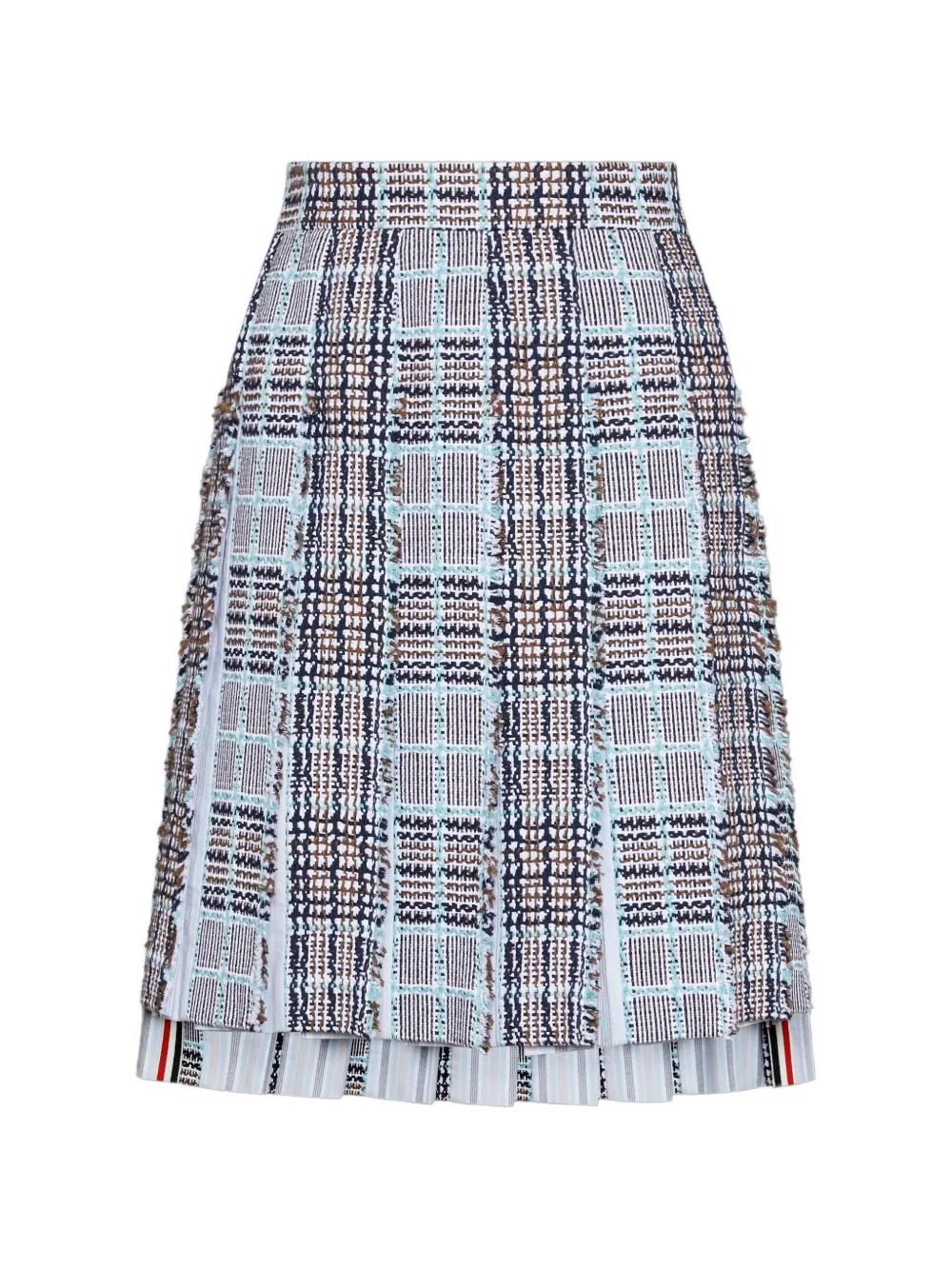 Thom Browne Geruite midi-plooirok met franje Blauw
