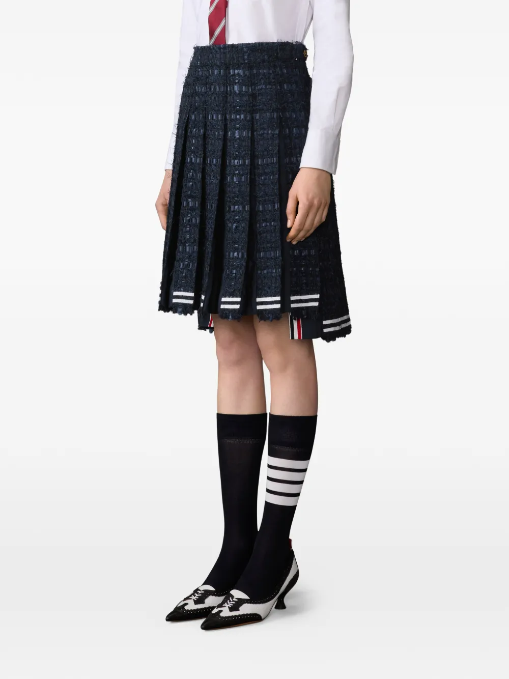  Thom Browne Satin Ribbon Frayed Pleated Midi Skirt - Blue 