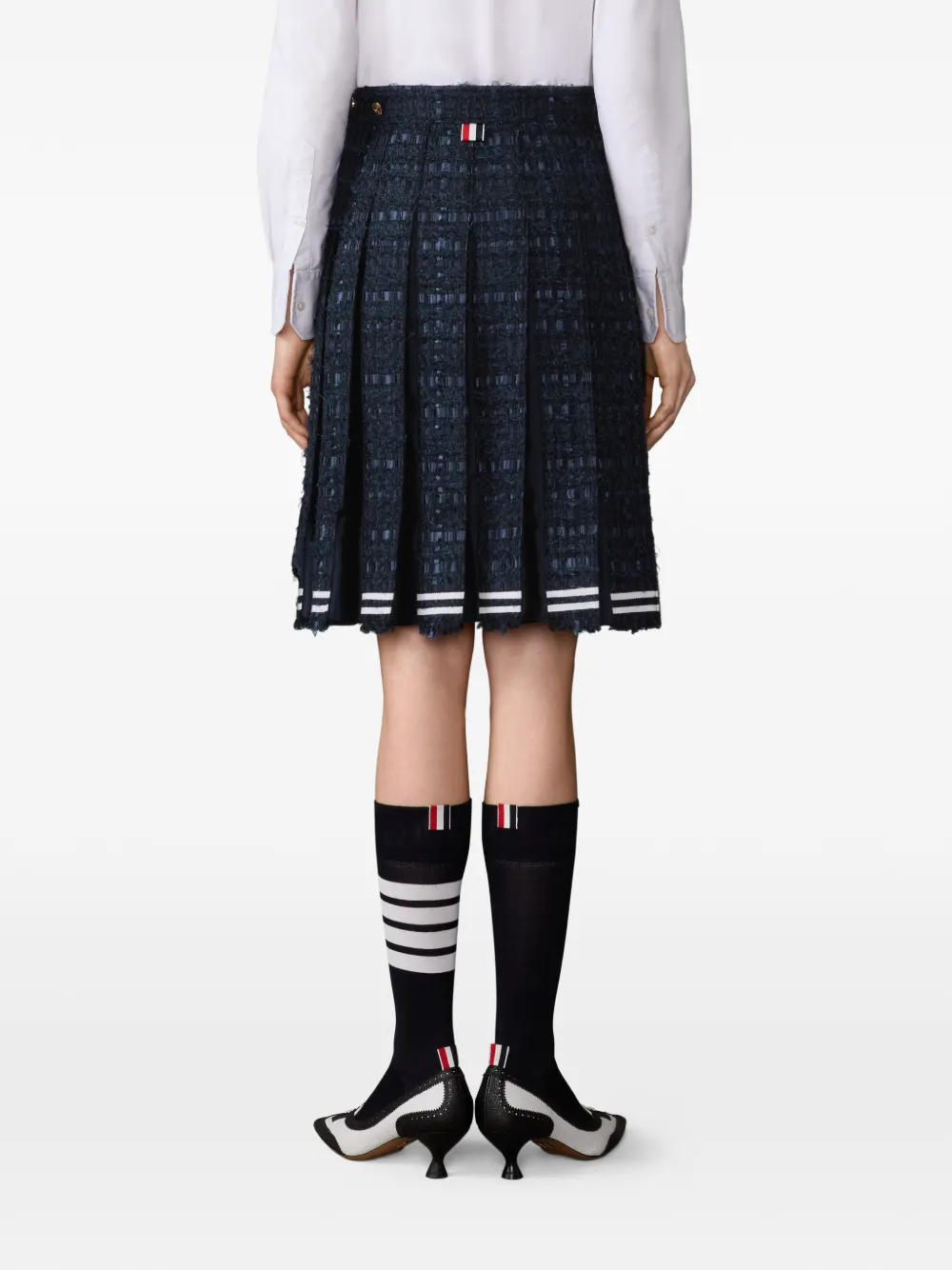 Thom Browne Satijnen midi-plooirok met lint en franje Blauw