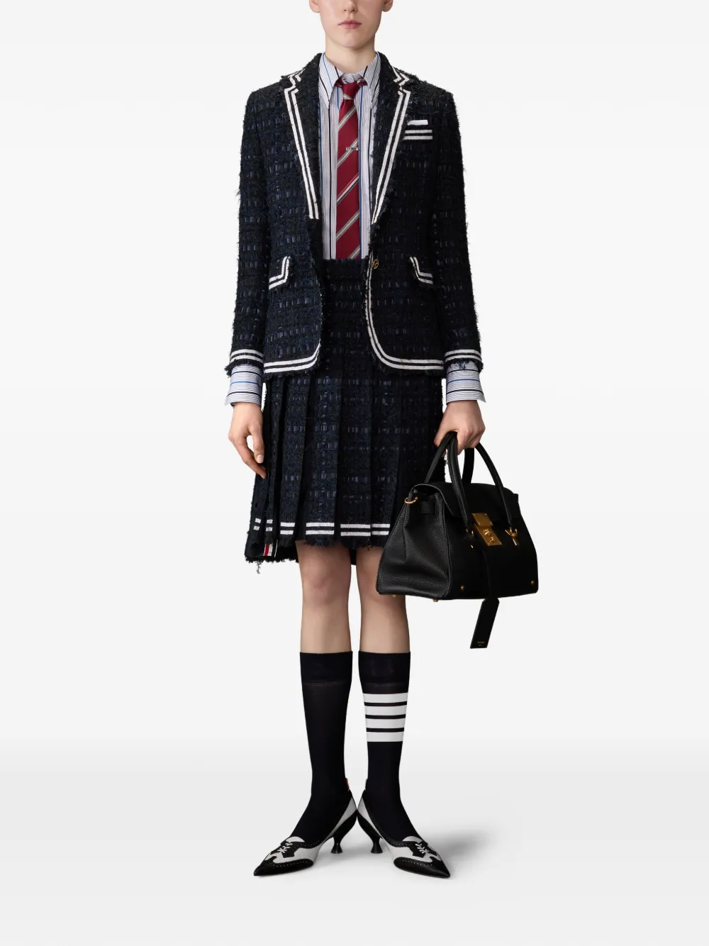 Thom Browne Satijnen midi-plooirok met lint en franje - Blauw