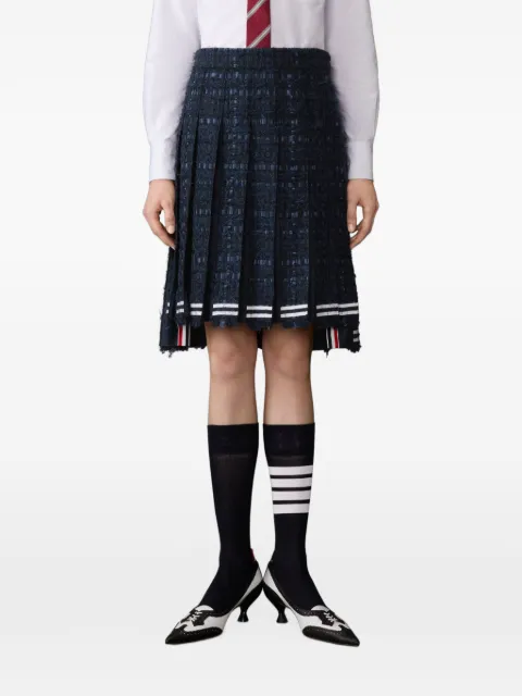 Thom Browne satin ribbon tweed frayed pleated skirt